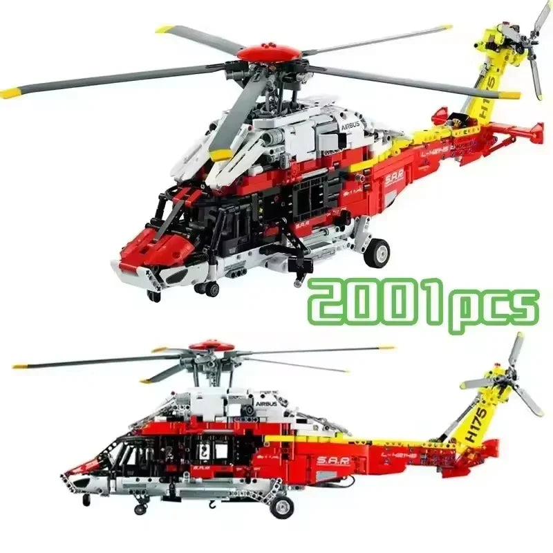 Blocos de Montar Helicóptero de Resgate Airbus Motor Giratório Brinquedo Educativo